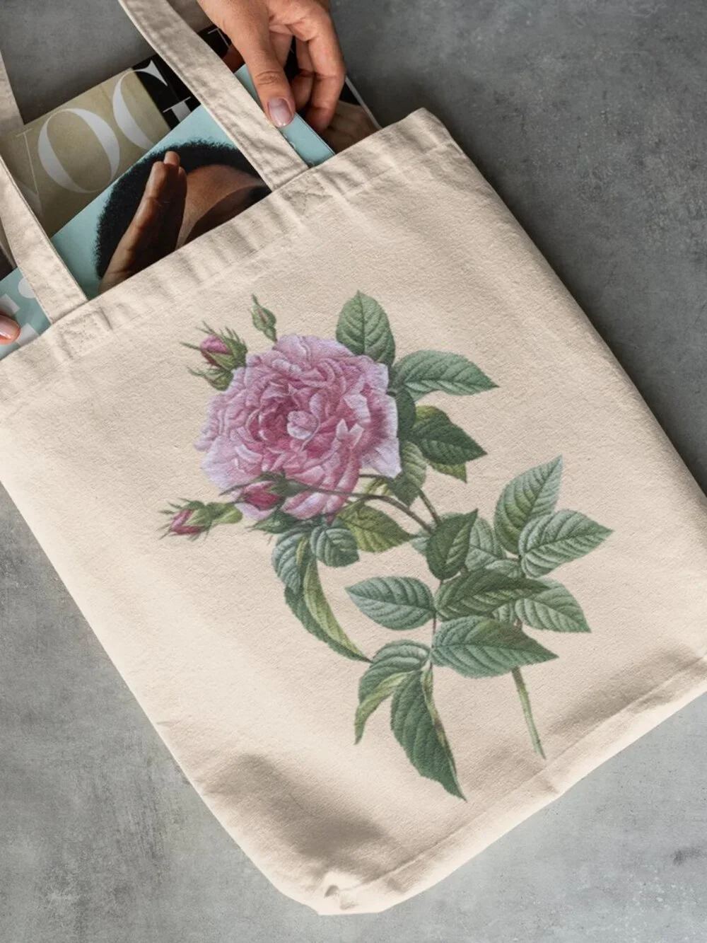 Gallic Rose Vintage Floral Print Graphic Canvas Tote Bag